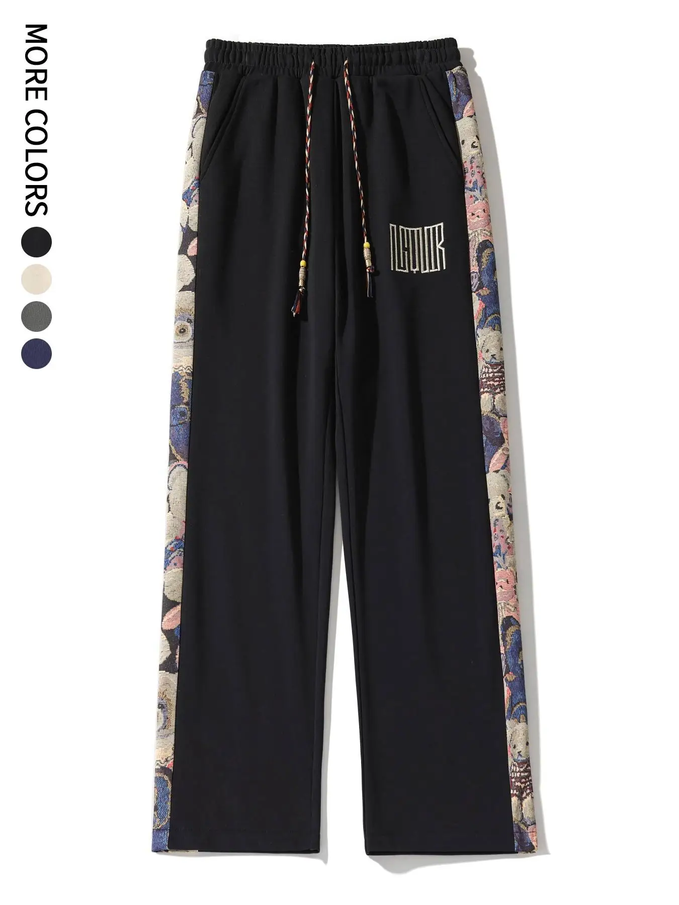 

Мужские обычные спортивные повседневные брюки с завязками и эластичным поясом, трикотажные брюки, сращивание, прямые ноги, вышивка медведем, подходят для повседневного отдыха, уличного баскетбола, фитнеса, комбинации разных сезонов