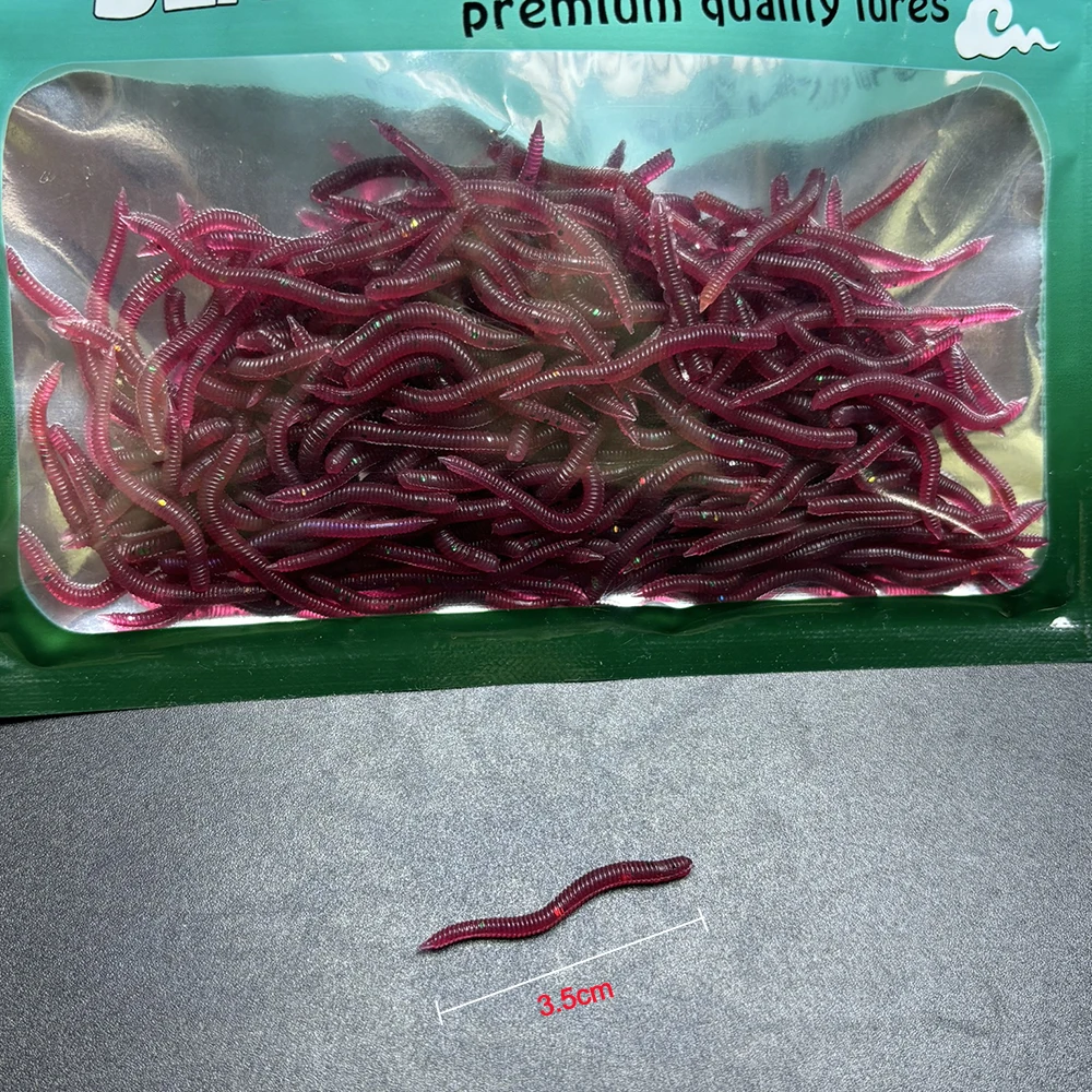 100-200 stücke Weicher Köder Bass Brassen Blutwurm Angeln Regenwurm Wurm Gummi Rote Würmer Köder Fischgeruch Realistische Tackle – Detail 1