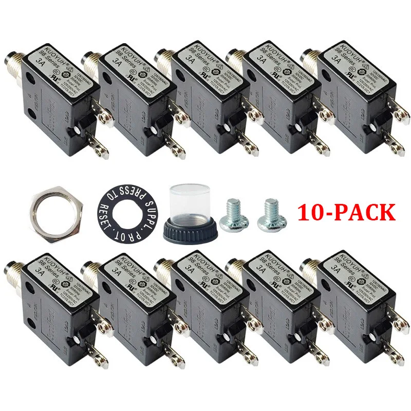 

5 PCS KUOYUH 98 series 3A-50A 250V Manual Reset Thermal Overload protector switch electronic Circuit Breaker SWITCH