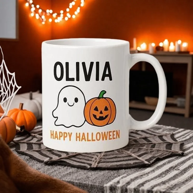

Кофейная кружка на Хэллоуин, персонализированная керамическая чашка жуткого дизайна с призраком Хэллоуина, кружка с тыквой и летучей мышью на Хэллоуин для вечеринки на Хэллоуин