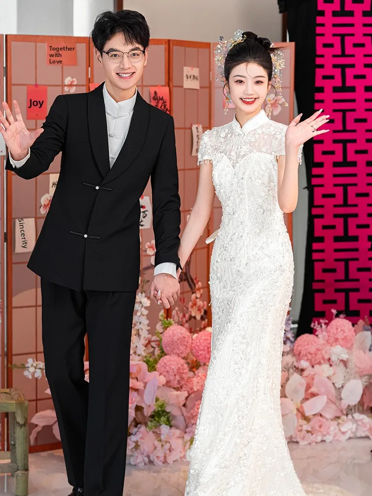 

Chu Bai New Bride Ele Wedding Dr 2025 New Luxury mat High Quali Cusized Engagement Dr Chinese Sle Che...