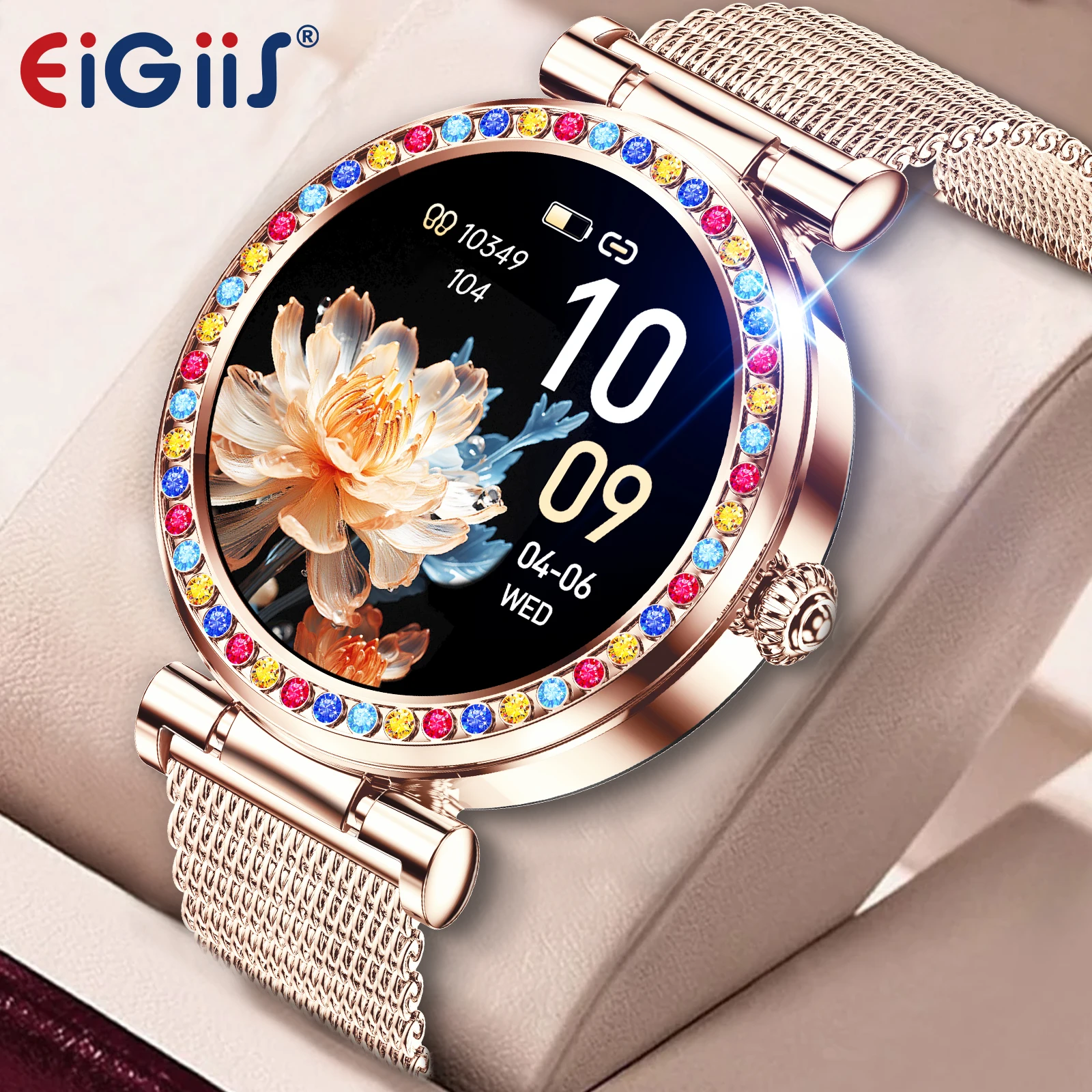 

EIGIIS New Smart Watches for Women with 1.27" HD Menstrual Cycle Heart Rate Sleep Monitor 100+ Sports Modes DIY Dial Smartwatch