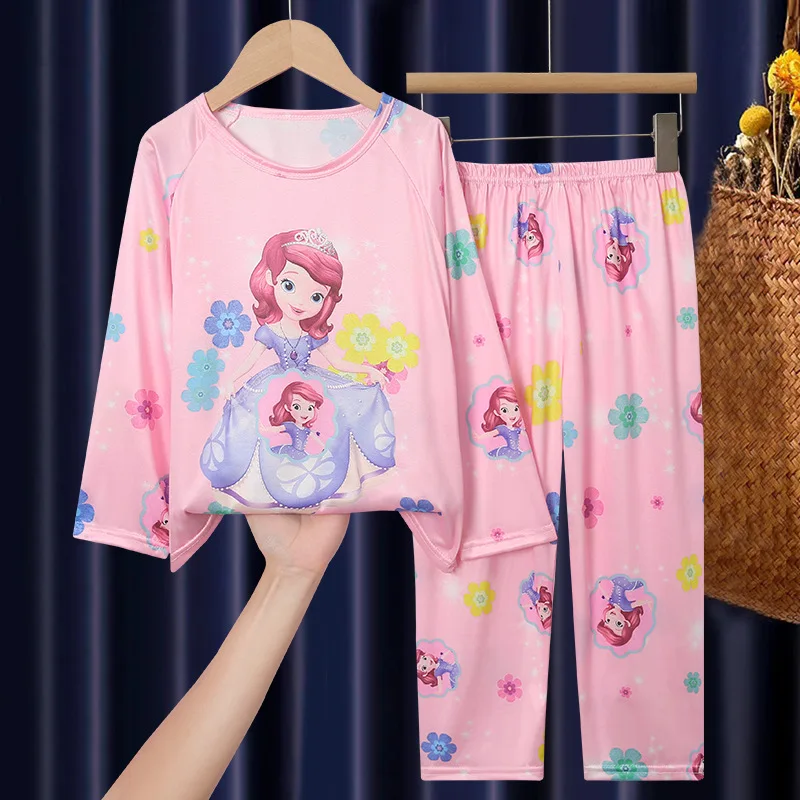 Cartoon Princess Pajama Sets Boys Girls Casual Suitable Disney Sleepwear Set Comfortable Soft Warm Indoor Clothing Autumn Winter