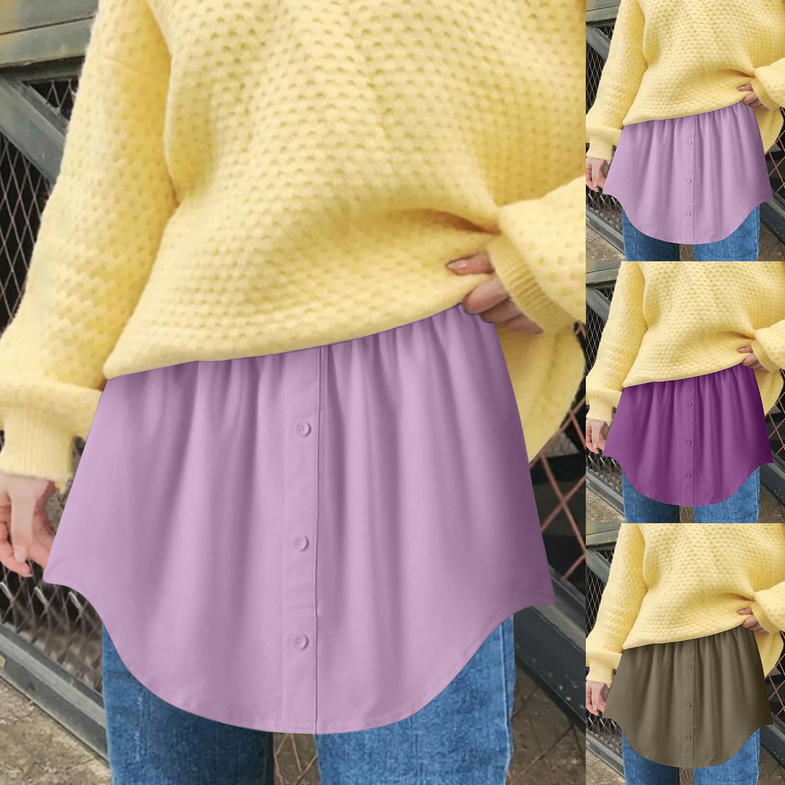 

Women's Peplum Shirt Hem Sweatshirt With Inner A Line Halter Skirt Solid Colour Versatile Elastic Waist Shirt Half Body Skirts