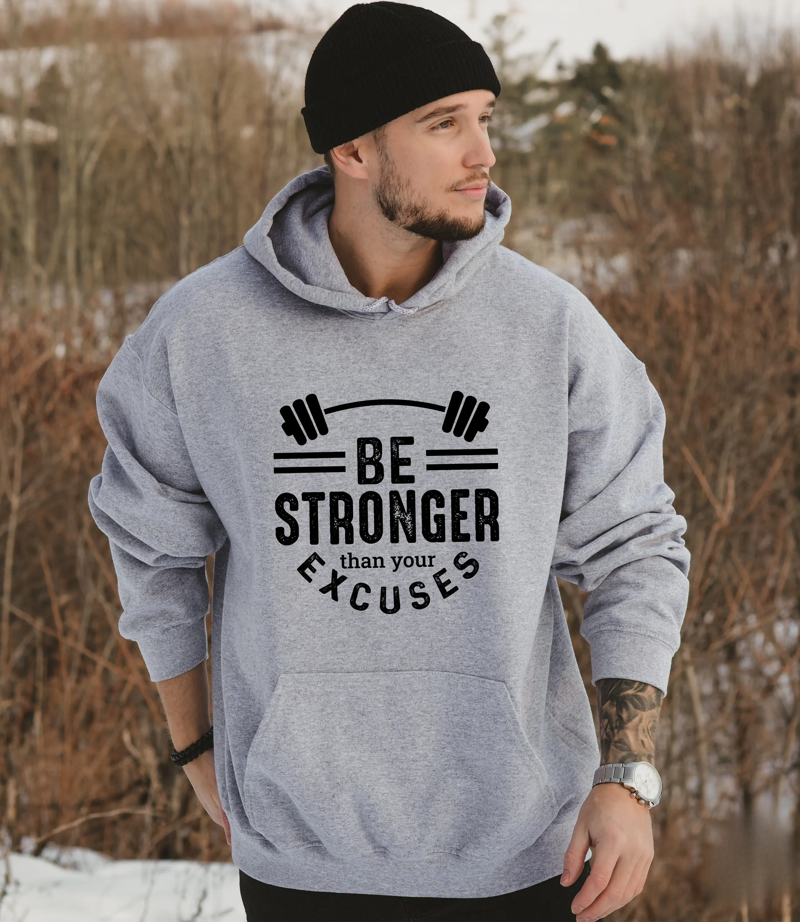 Seien Sie stärker als Ihre Ausreden. Drucken-Hoodies für Männer, Herbst und Winter, neue Herren-Fitness-Hoodies, modischer High-Street-Kapuzenpullover