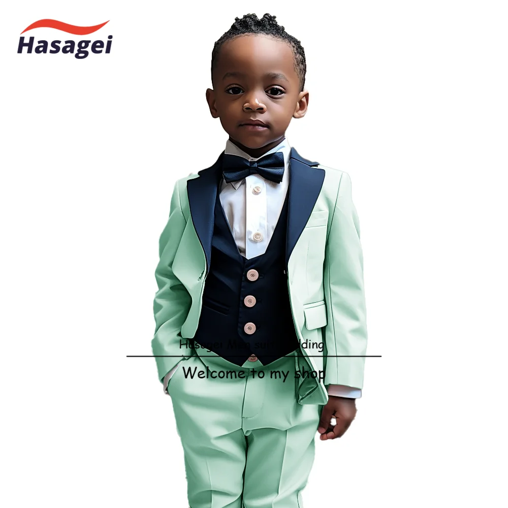 Stylish 3-piece Boys' Suit Yellow with Navy Vest Formal Kids Wedding Tuxedo 2-16 years old Customized Blazer