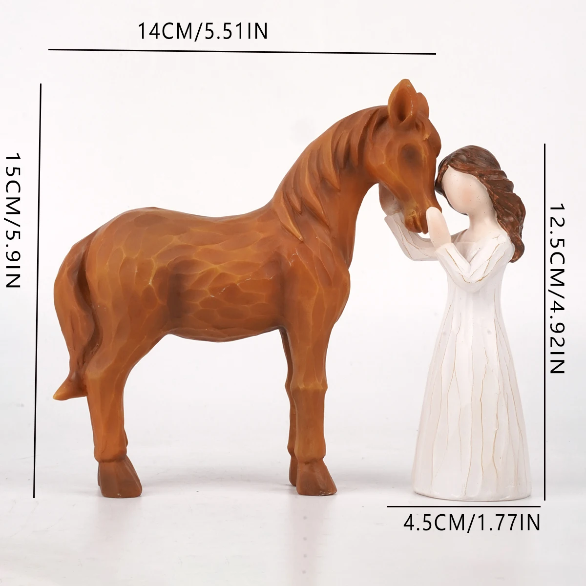 A horse gift for a girl - a girl hugging a horse statue, a gift for horse enthusiasts, a woman carving hand drawn resin horse de