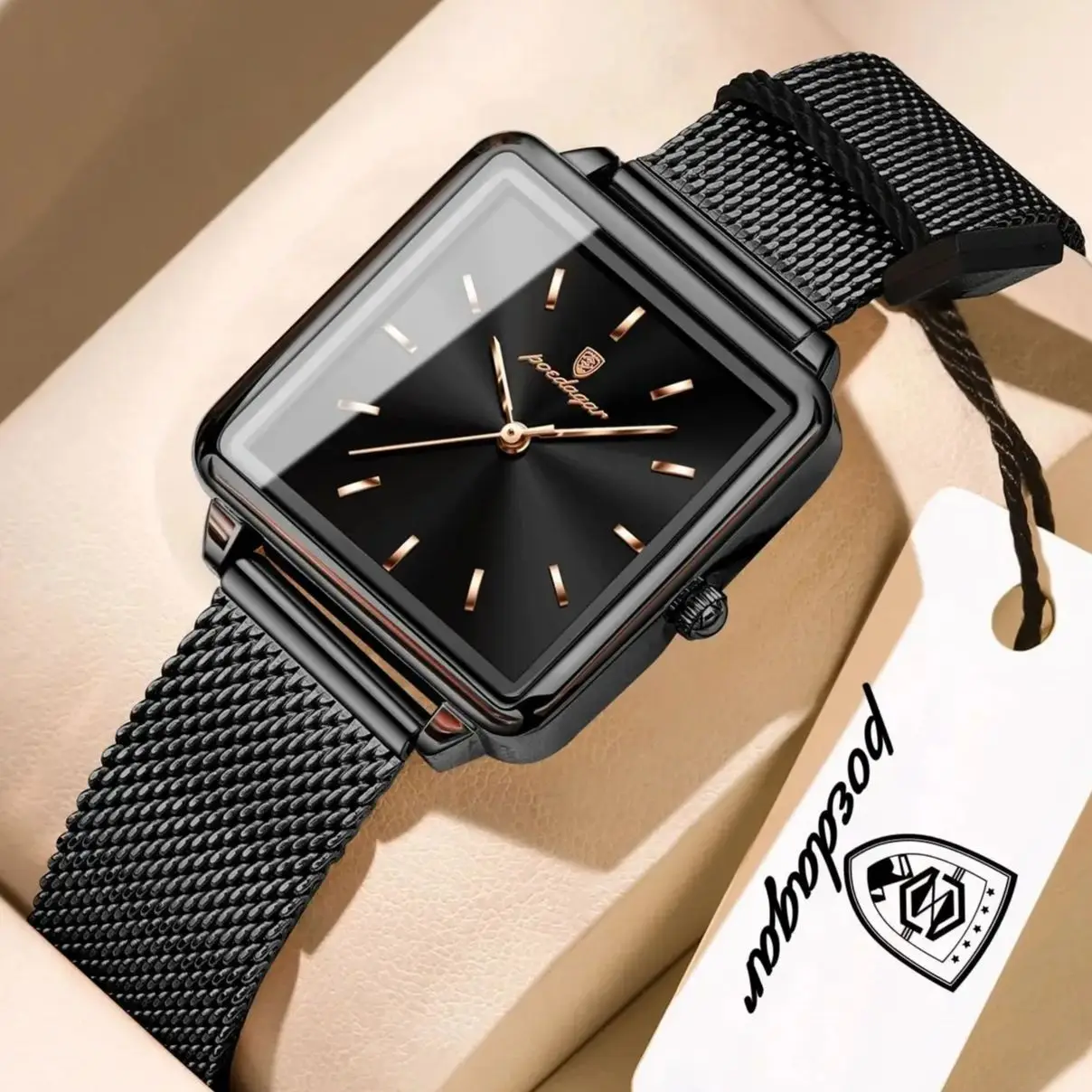 POEDAGAR Top Exquisite Ladies Wristwatch Waterproof Mesh Stainless Steel High Quality Woman Watch Square Women's Quartz Watches