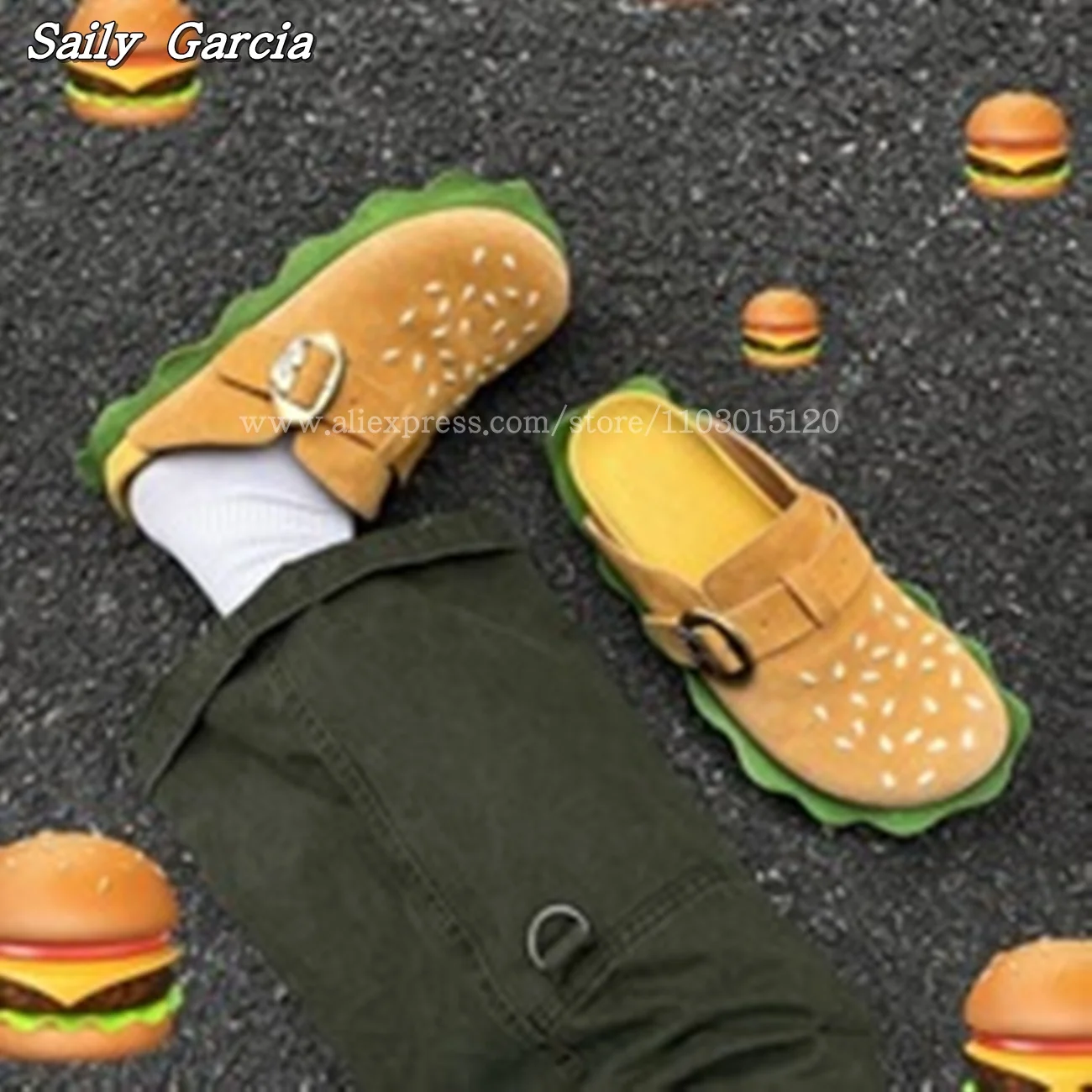 Suede Upper Thick Sole Shallow Hamburger Slippers Autumn Fashion INS Food &Fun Slippers Round Toe Outdoor Lovely Couple Slides