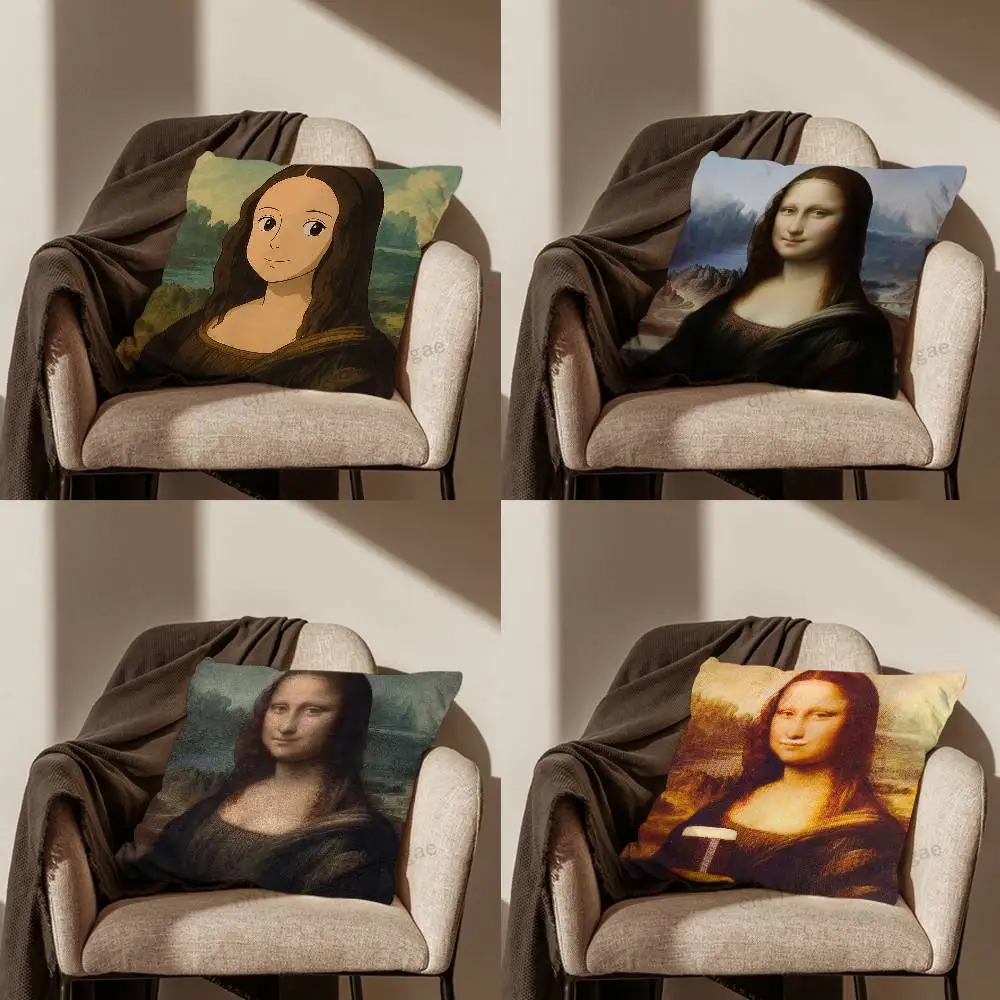 

Art M-Mona L-Lisa Funny Throw Pillow Case Living Room Sofa Cushion Cover For Home Bedroom Decoration And Protector