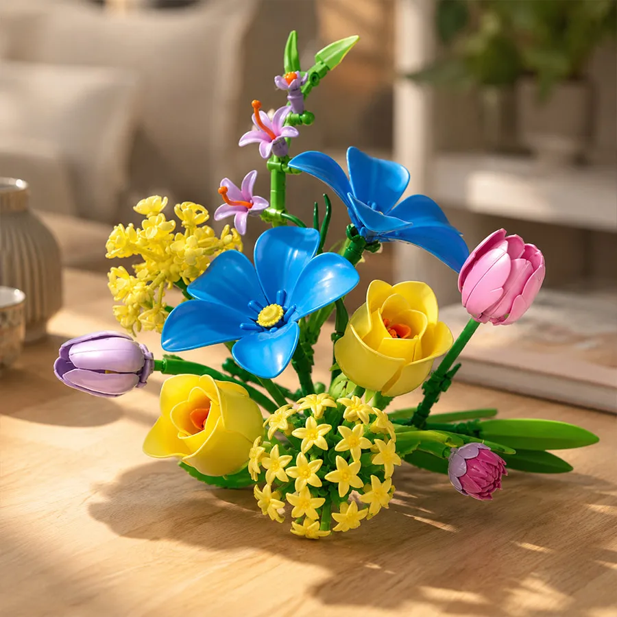 Eternal Spring Flower Bouquet Building Blocks Set Artificial Botanical Flowers DIY Home Desk Decor Mothers Day Gift
