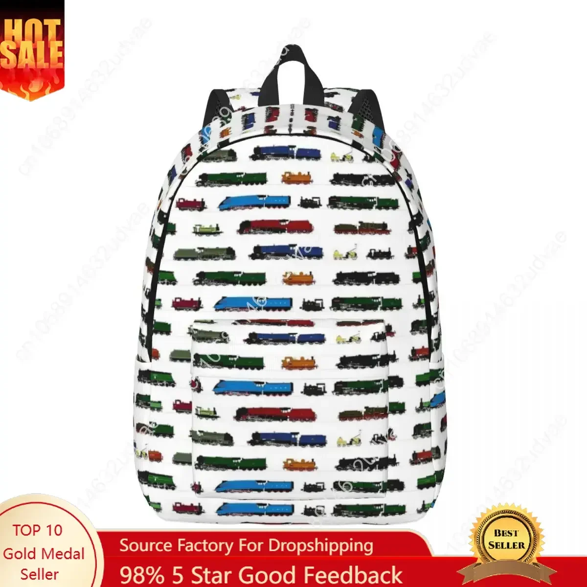 Iconic British Steam Trains Backpack High School Business Vintage Rail Transport Daypack for Men Women College Canvas Bags
