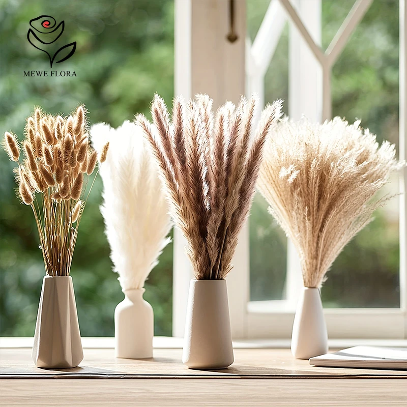 120pcs Dried Flowers Fluffy Pampas Bouquet Wedding Decor Natural Bunny Rabbit Tails Grass Artifical Flower Boho Home Decoration