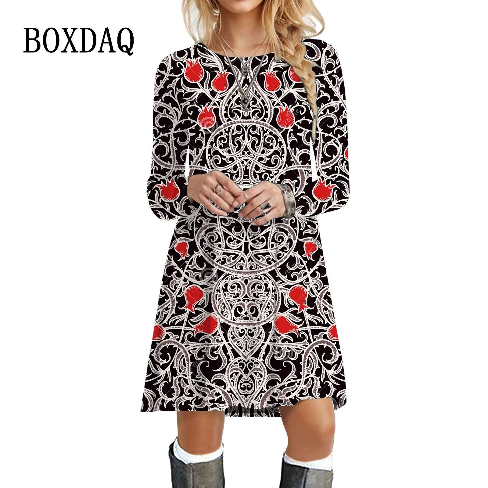 

Vintage Women Dresses For Autumn Clothing Long Sleeve Fashion Gothic Style Flower Print Dress Loose Casual Female Oversize Dress