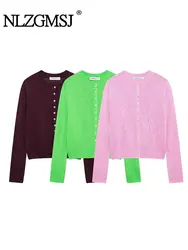 TRAF Autumn Solid Color Simple Knitted Top Casual Elastic Women's Top Basic Long Sleeve Knitted Top New Multi Color Women's Wear