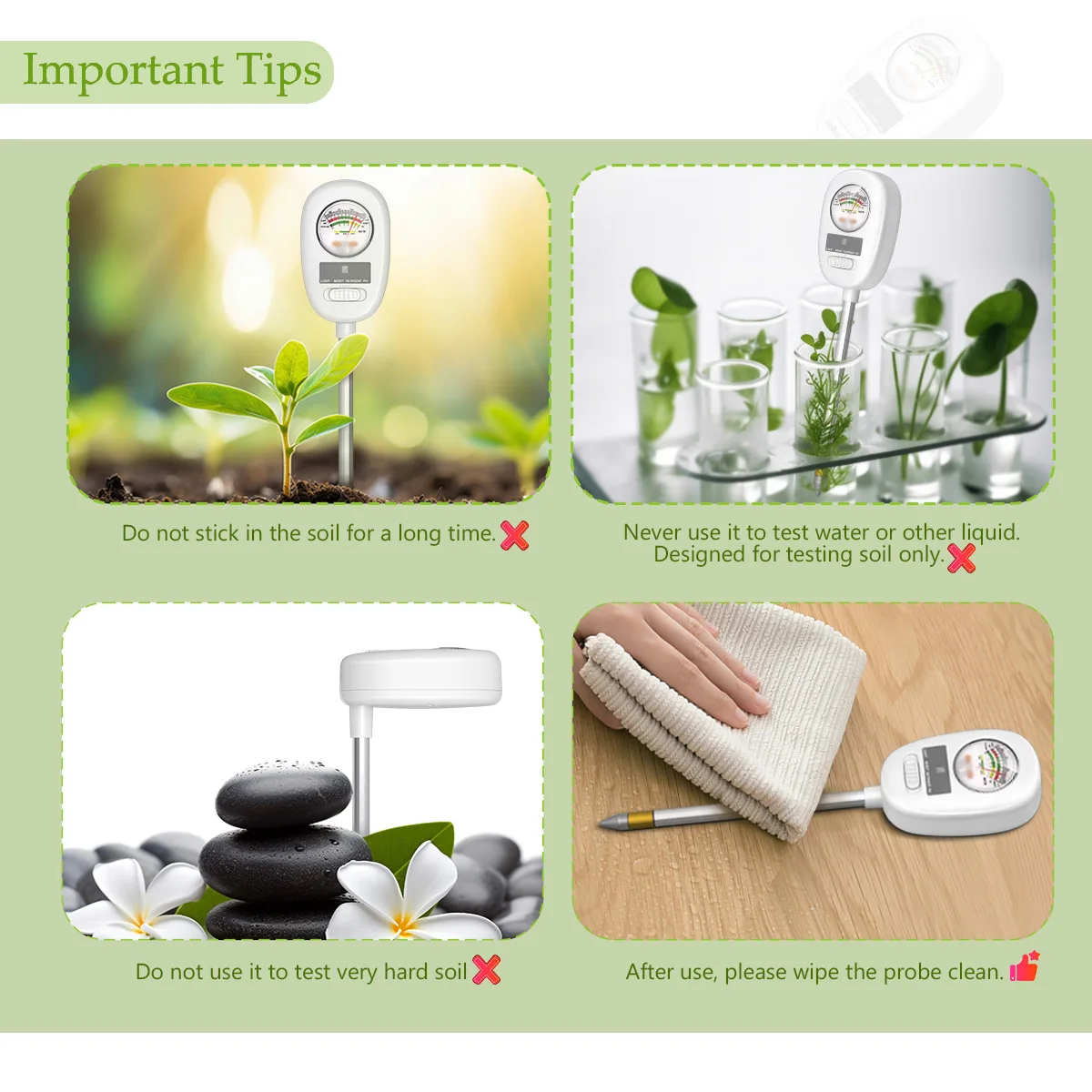 Valore del PH del suolo misuratore di nutrienti umido leggero per la coltivazione delle piante strumenti per il giardinaggio strumento di misurazione per piante in vaso da interno 4 in1