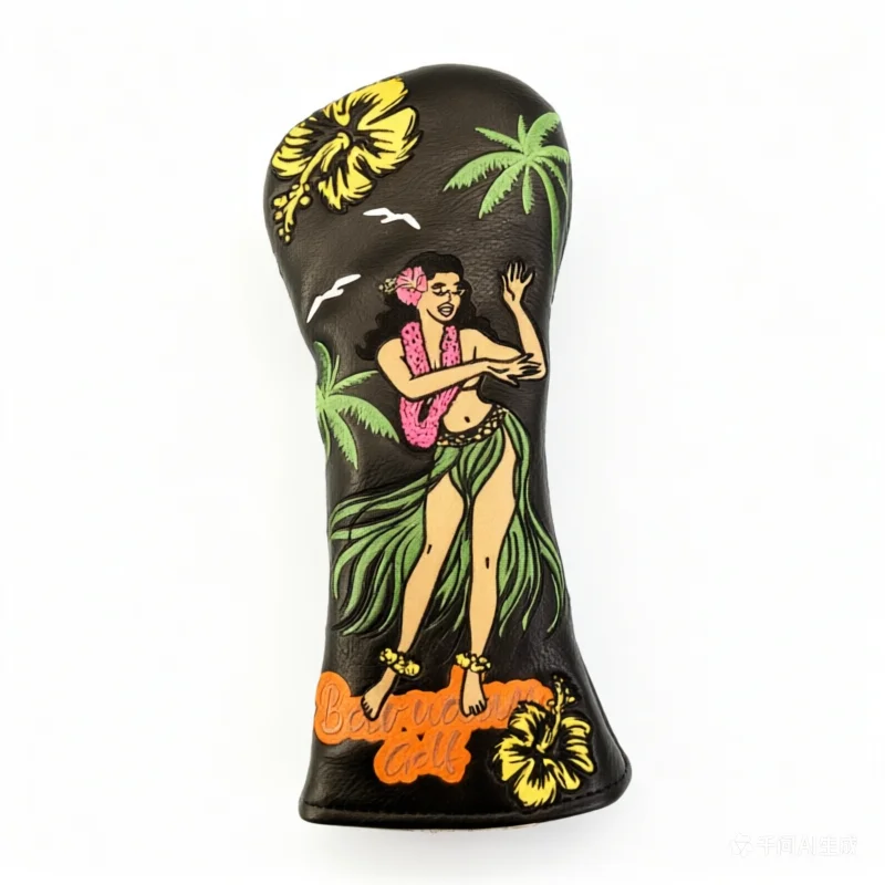 Golf Driver Fairway Wood Hybrid Wood Head Covers High-Quality PU Embroidery Grass Skirt hula dance Design,  Golf Head Cover view 2