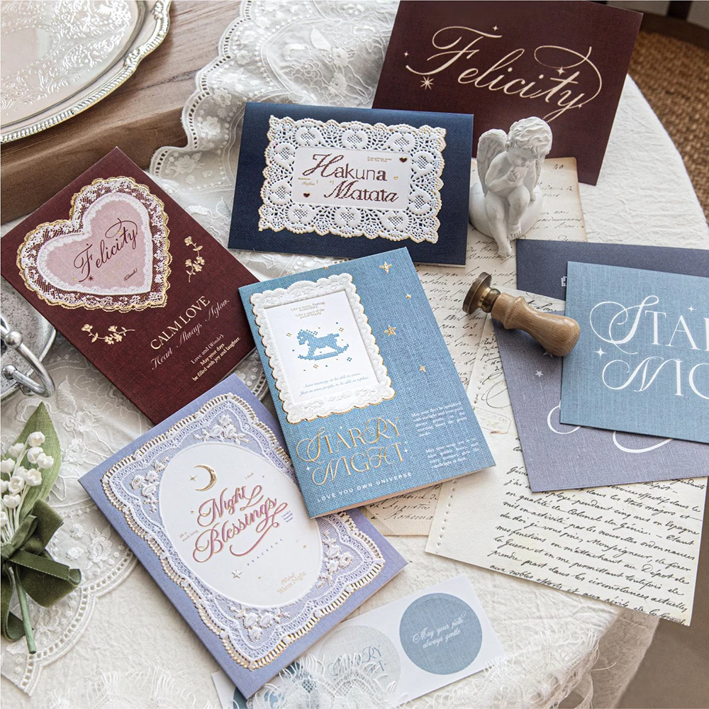 

Hot stamping relief greeting card&envelope set, lace poetry series high-end feeling blessing message greeting card