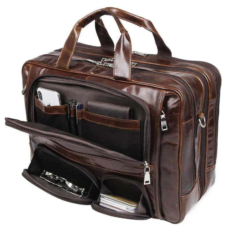 Men's Genuine Leather Briefcase Luxury Men Real Cowhide Handbag Multi-Functional Shoulder Bag Male Large Capacity Travel Bag