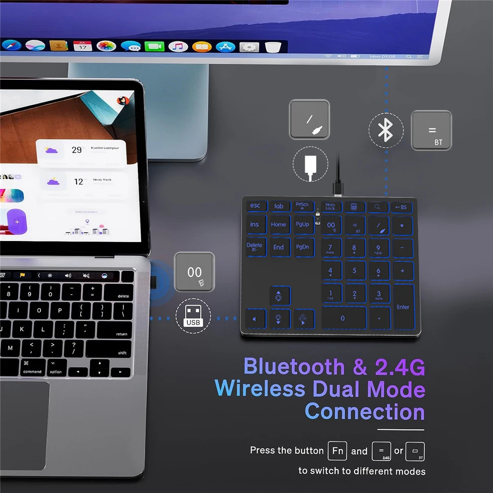 Jomaa 2,4g Bluetooth numerische Tastatur drahtlose wiederauf ladbare Numpad-Tastatur kabel gebundene Nummer Tastatur für iPad Laptop