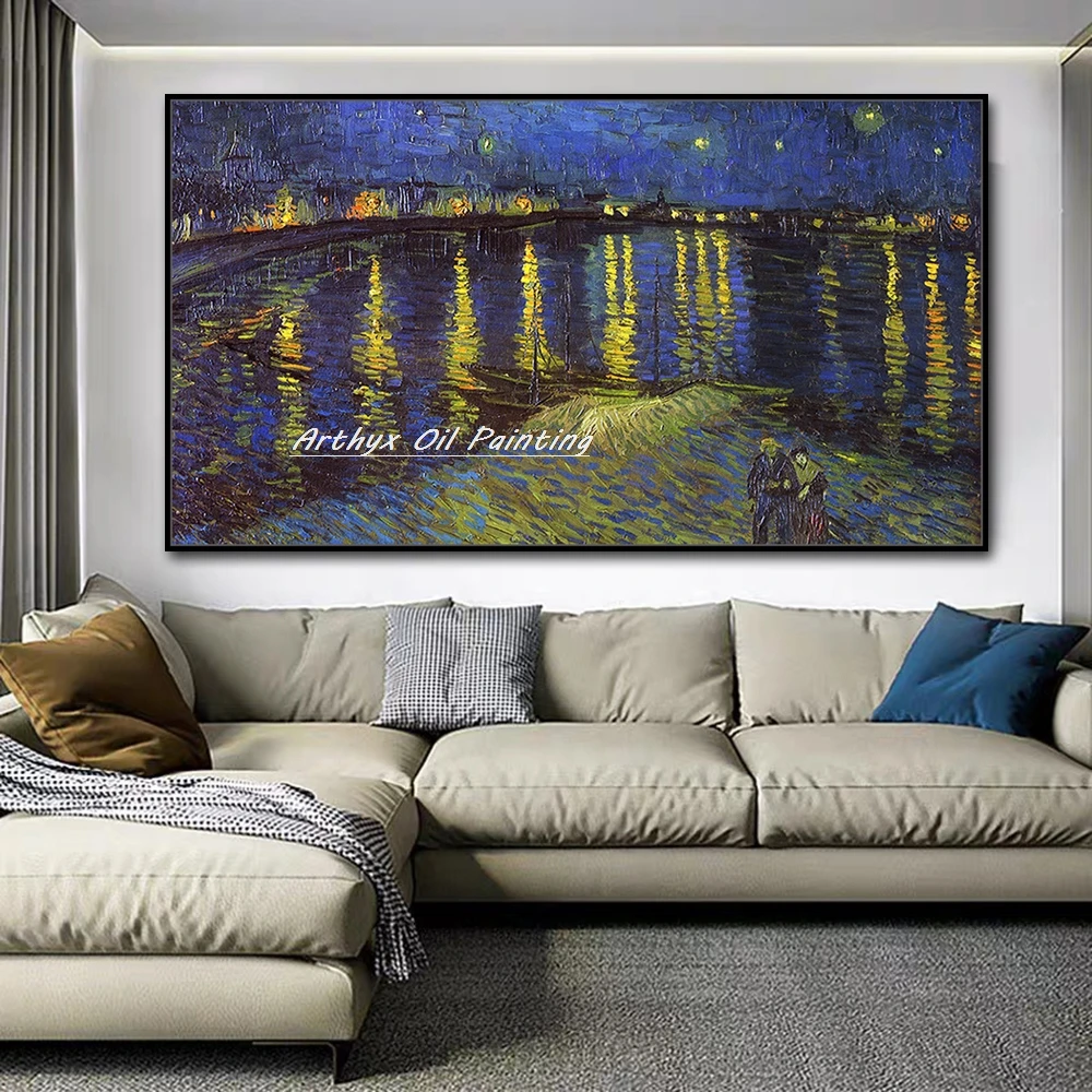 Arthyx Handpainted Starry Night Over the Rhone Oil Paintings on Canvas Vincent Van Gogh Posters,Wall Art Picture,Home Decoration