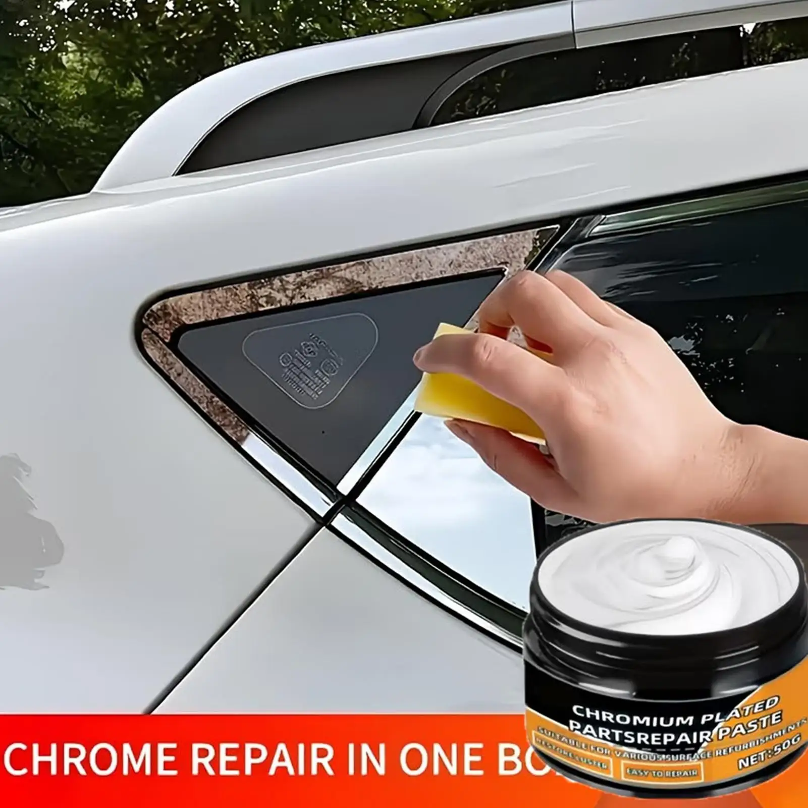 Chrome Polishing 50g Metal Repair Cream With Sponge Car Scratch Remover Metal Shine Renovation Compound Trim Removes Rust