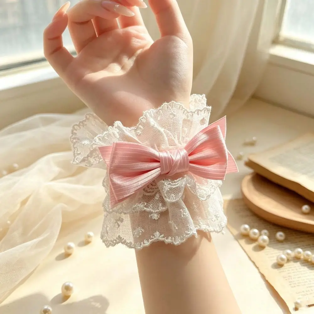 Ruffled Lace Lolita Wrist Cuffs Tulle Design Multicolor Bowknot Fake Sleeve Cuffs Floral Lace Sweet Satin Sweater Cuff Covers