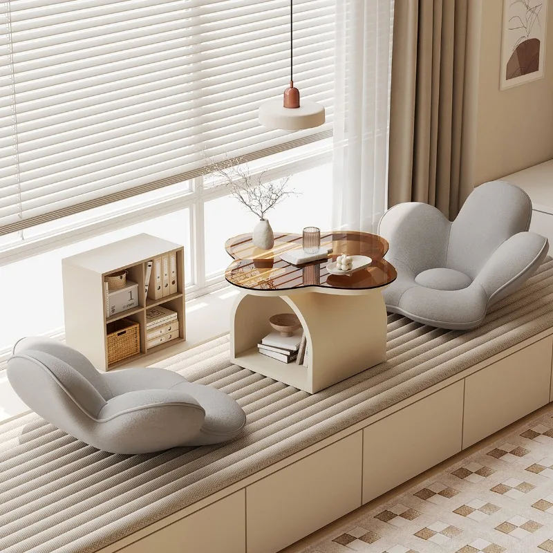 Cream Low Tatami Table for Bay Window Bedroom Balcony Study Office High Density Foam Cushion Comfortable Seat No Collapse