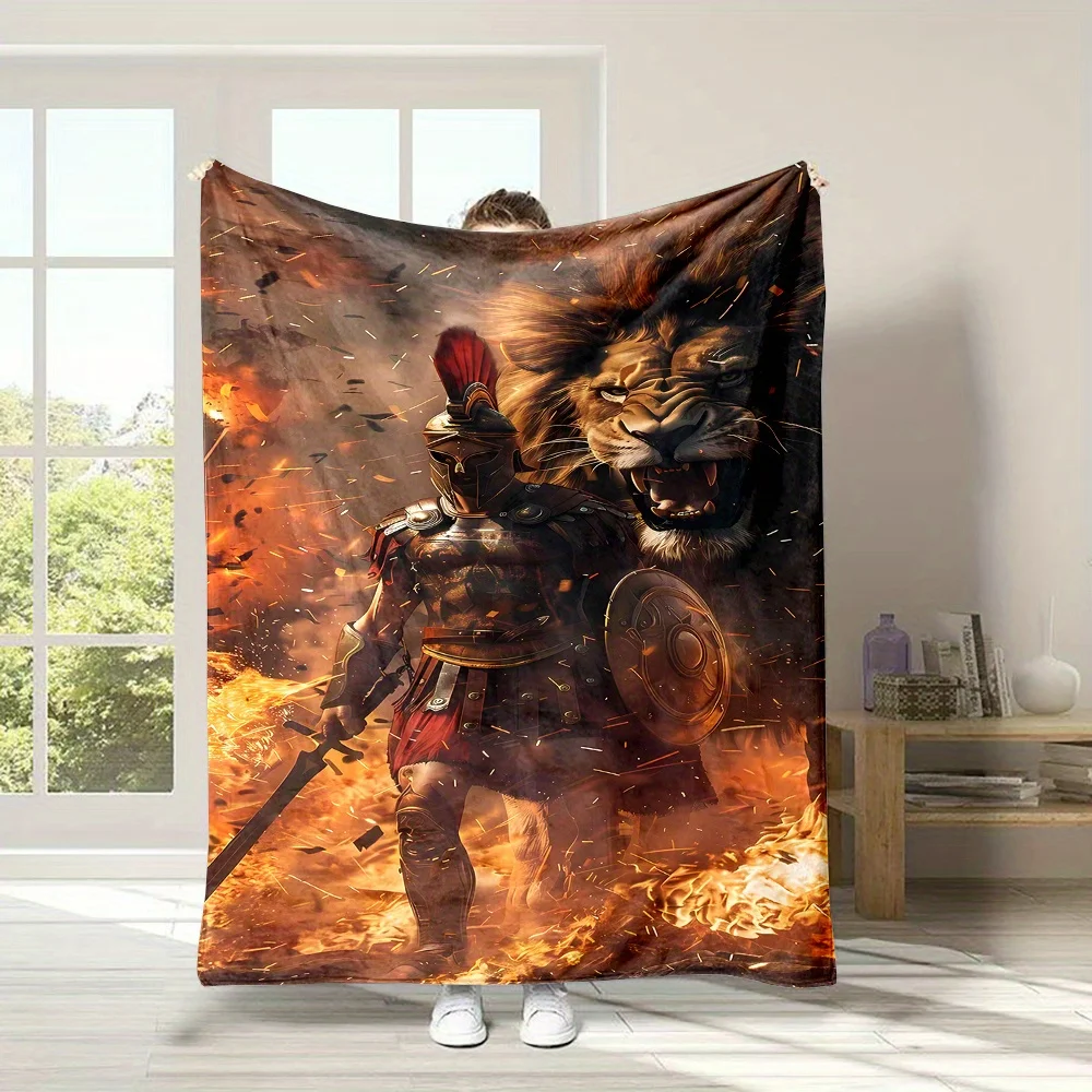 Epic Fantasy Lion Warrior Knight Blanket 150x200cm Giant Room Throw Tapestry Artwork for Gaming Geek Decor Gift