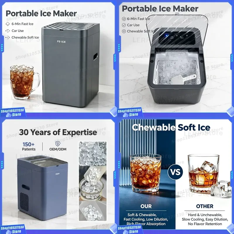 Hot Sale Hotel Modern 6 Mins Fast Portable DC Nugget Ice Maker High Quality Factory Direct Desktop Extruded Chewable Ice