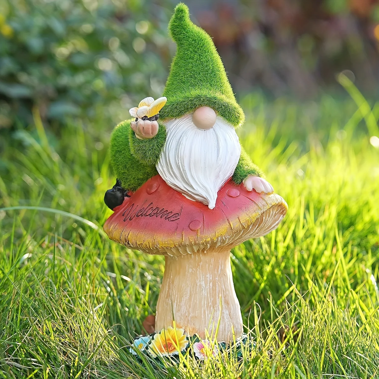 Outdoor Solar Garden Statue Light, Garden Gnomes Statue with Solar Lights, Garden Resin Solar Flocked Gnome Mushroom Statue Decor Light, for Outside Patio Porch Lawn Home Decor