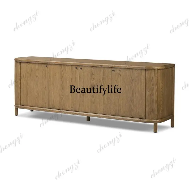 A73 curved solid wood dining side cabinet living room wall locker storage entrance cabinet