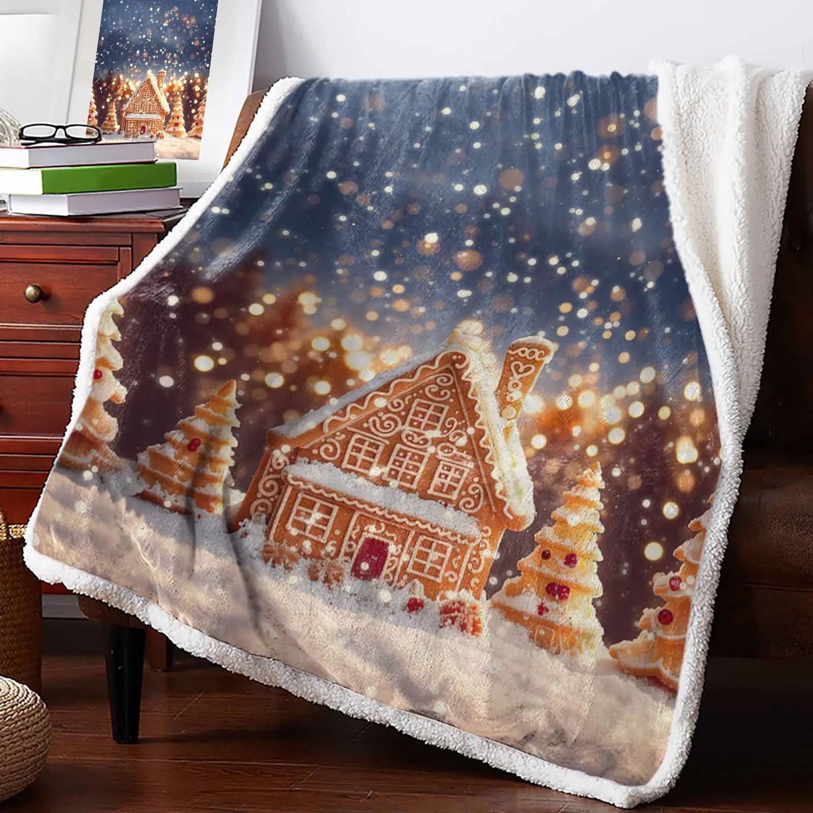 Christmas Candy, Winter Gingerbread Cashmere Blanket Warm Winter Soft Throw Blankets For Beds Sofa Wool Blanket Bedspread