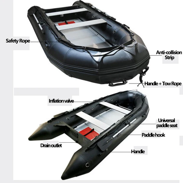 Professional 1.2MM PVC Anti-collision Black Inflatable Boat with Aluminum Floor Set Fishing Speed Raft Kayak Rowing Accessories