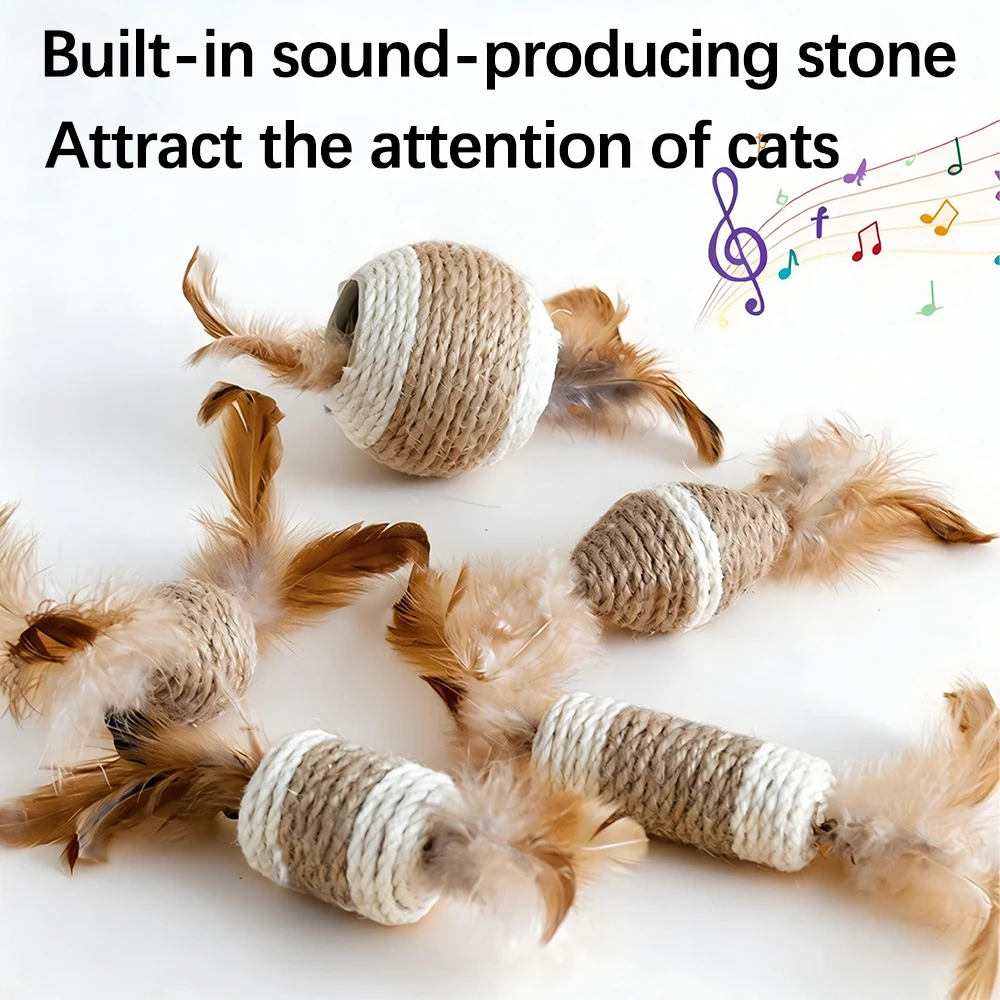 Sisal Feather Interactive Cat Toys 1/3/5pcs Crinkle Sound Self-Play Kitten Indoor Chase Tease Bite Resistant Durable
