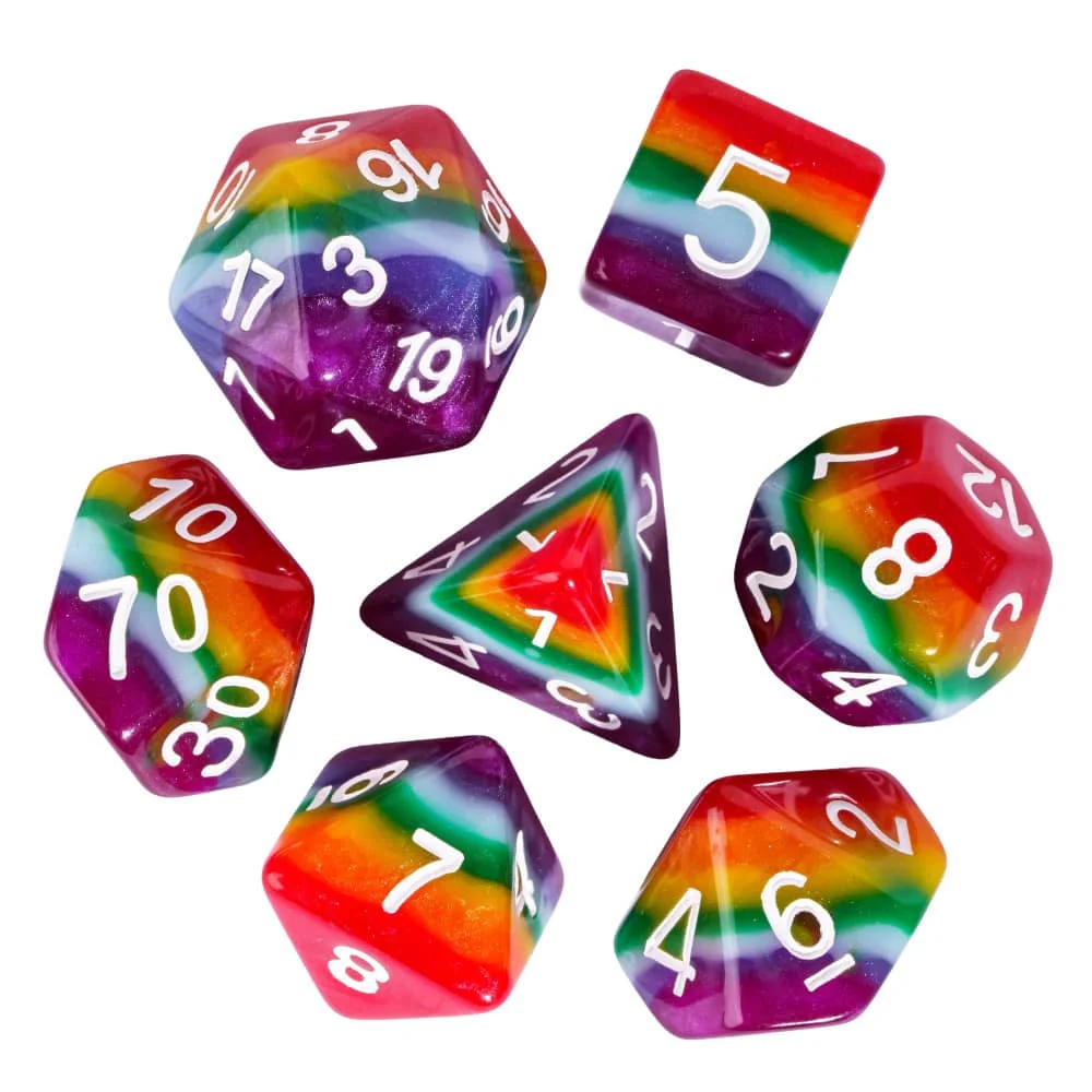 Cusdie Rainbow DND Dices 7Pcs Multicolour D&D Dice Set D4 D6 D8 D10 D% D12 D20 Colorful Polyhedral Dices for RPG Table Games