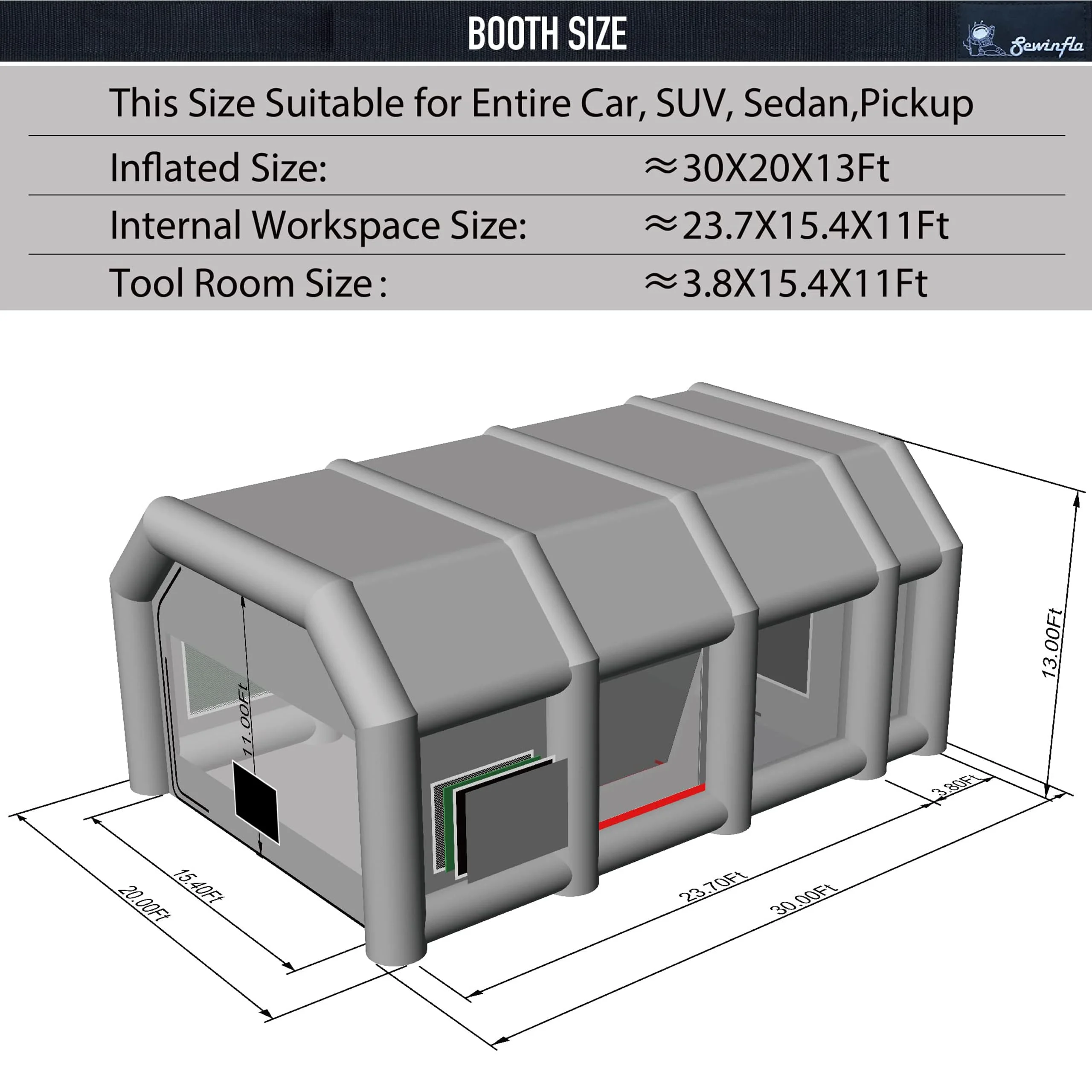 Fast Air Shipping Inflatable Paint Booth 30x20x13Ft with 2 Blowers (950W) & Air Filter System Portable Paint Booth Tent