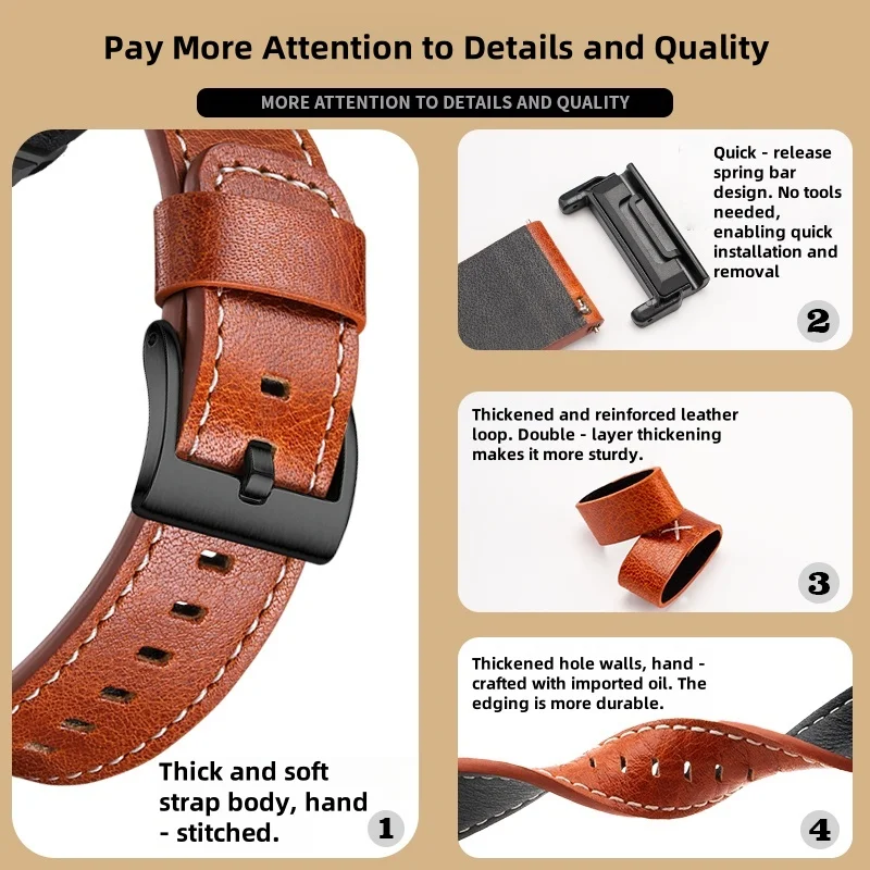 Quickfit Genuine Leather Watch Band 20mm 22mm 26mm Watch Strap for Garmin Watch Fenix 5 6 6S 7 Pro 7S 7X 8 AMOLED 43 47 51Enduro view 2