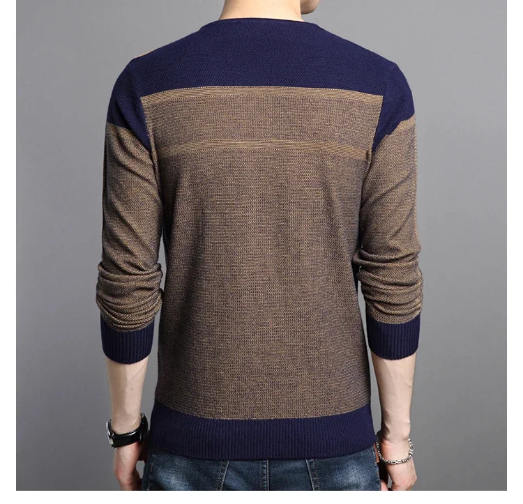 Maglione lavorato a maglia maschile autunno Casual Patchwork maglione da uomo moda Slim Pullover lavorato a maglia da uomo con scollo a v manica lunga abbigliamento da uomo