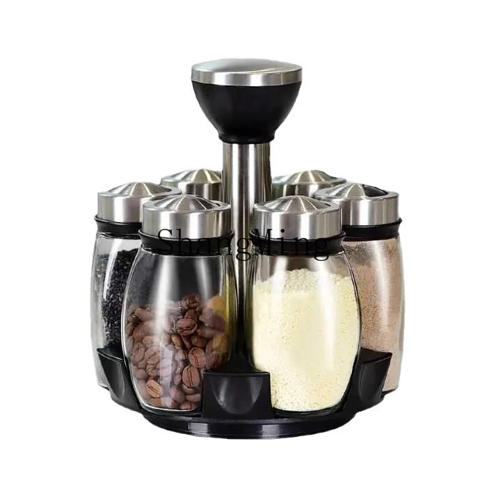 

XH New Seasoning Bottle Set Jar Kitchen Household Creative Rotating Bottle Seasoning Box Glass Seasoning