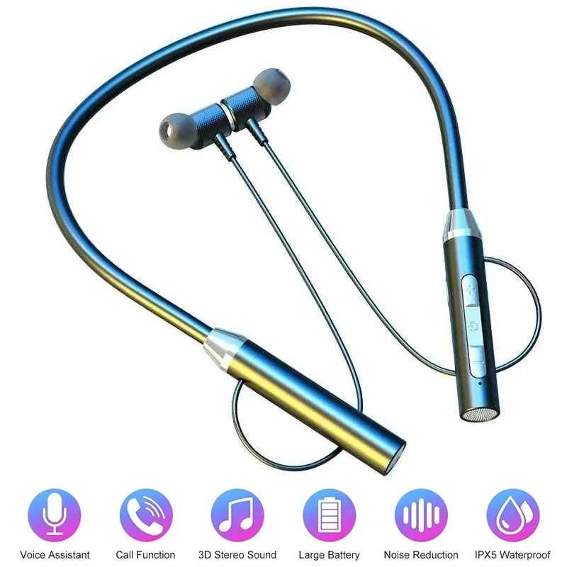 Wireless Bluetooth Headphones Neckband Neck-hanging 9D Stereo Surround Earphones Noise Reduction Sports Headset With Microphone