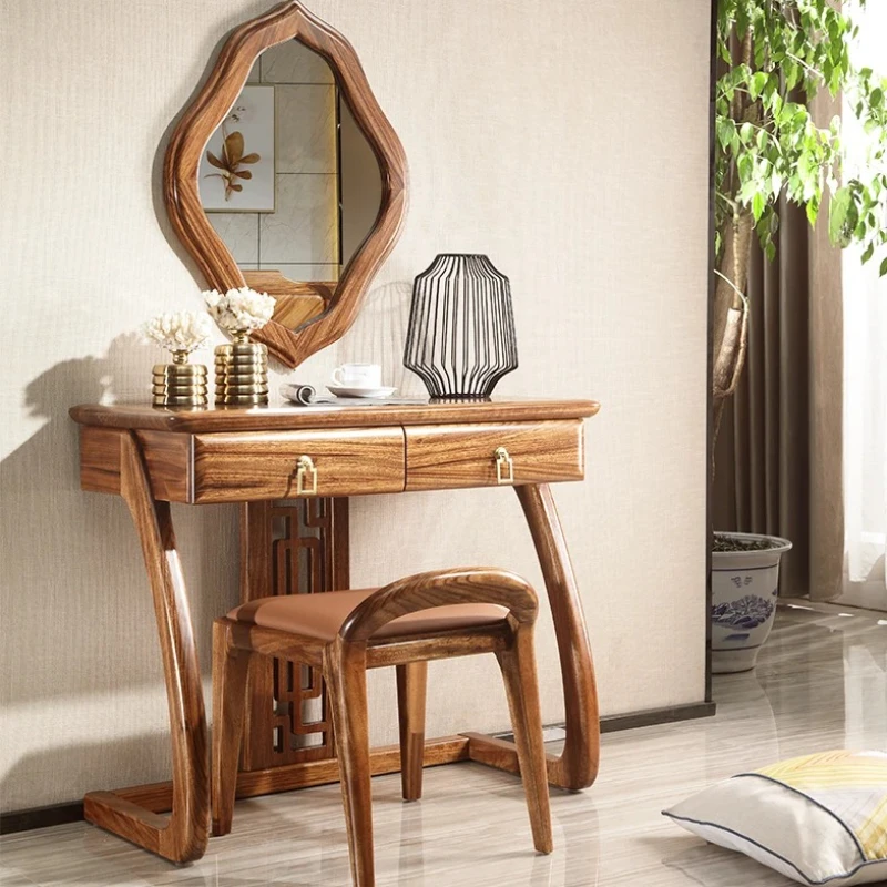 

Nordic Brown Women Dresser Eithe Girl Luxury Stool Makeup Storage Dressing Table Living Room Wooden Tocador Mueble Furniture