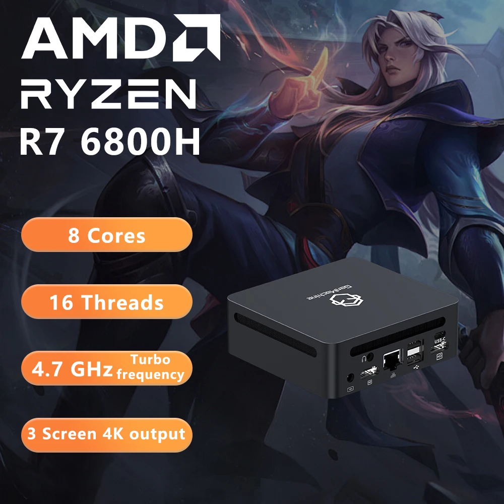 

Pc Gaming Genmachine AMD Ryzen 7 6800H Mini PC USB4 2.5G LAN 8C-16T 32GB DDR5 512GB NVMe SSD | WiFi 6E & Bluetooth 5.2
