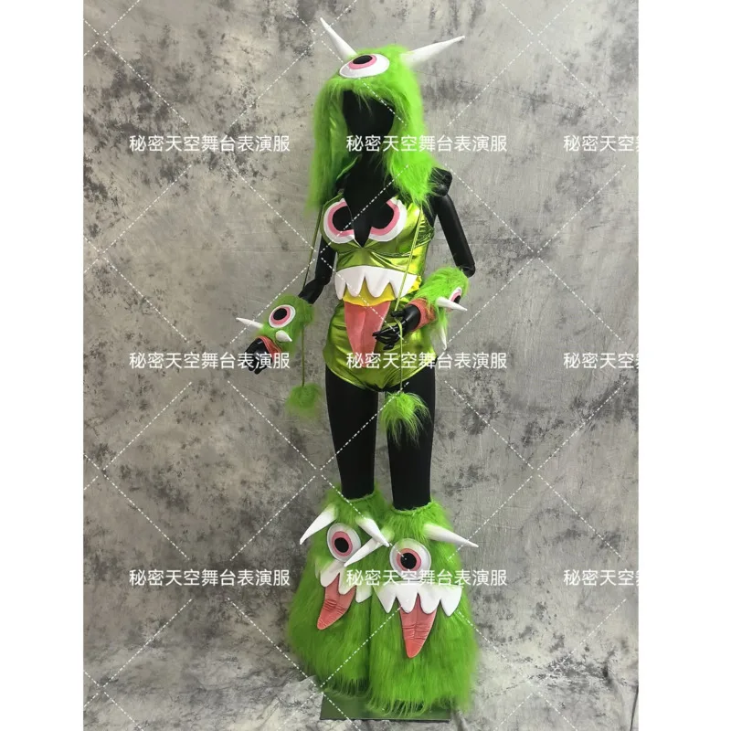 جو ملهى ليلي ملتوي NPC زي للنساء هالوين تأثيري الأخضر ليتل الوحش بار جوجو أداء زي للنساء