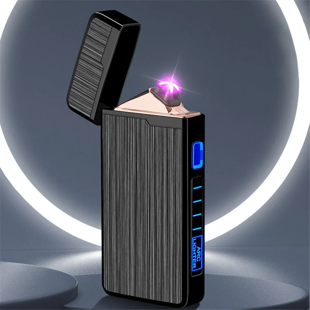 Electric Lighter USB Charging Dual Arc Plasma Windproof Flameless Lighter Fingerprint Laser Induction Men Smoking Accessories