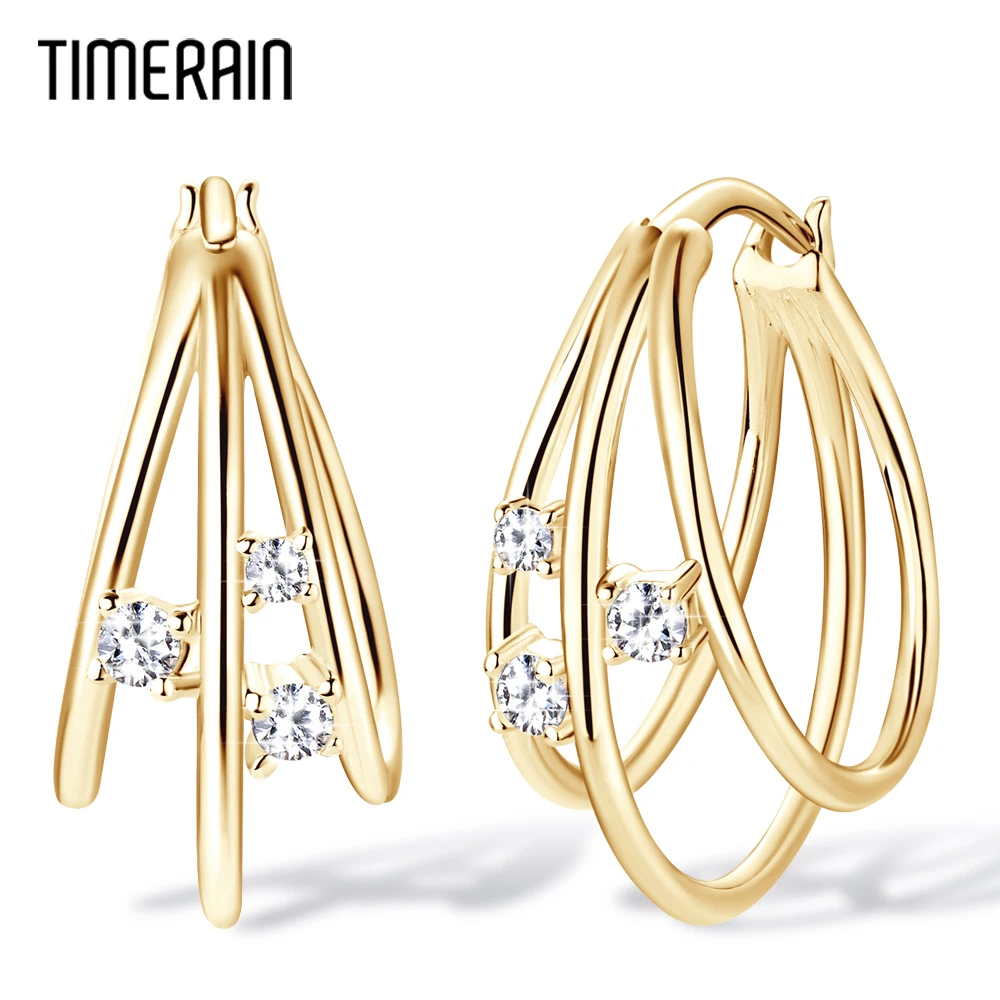 925 Sterling Silver Earring 2.0mm Moissanite Hoop Earrings  For Women Girl 2023 New Statement Gold Plated Ear Fine Jewelry Gift