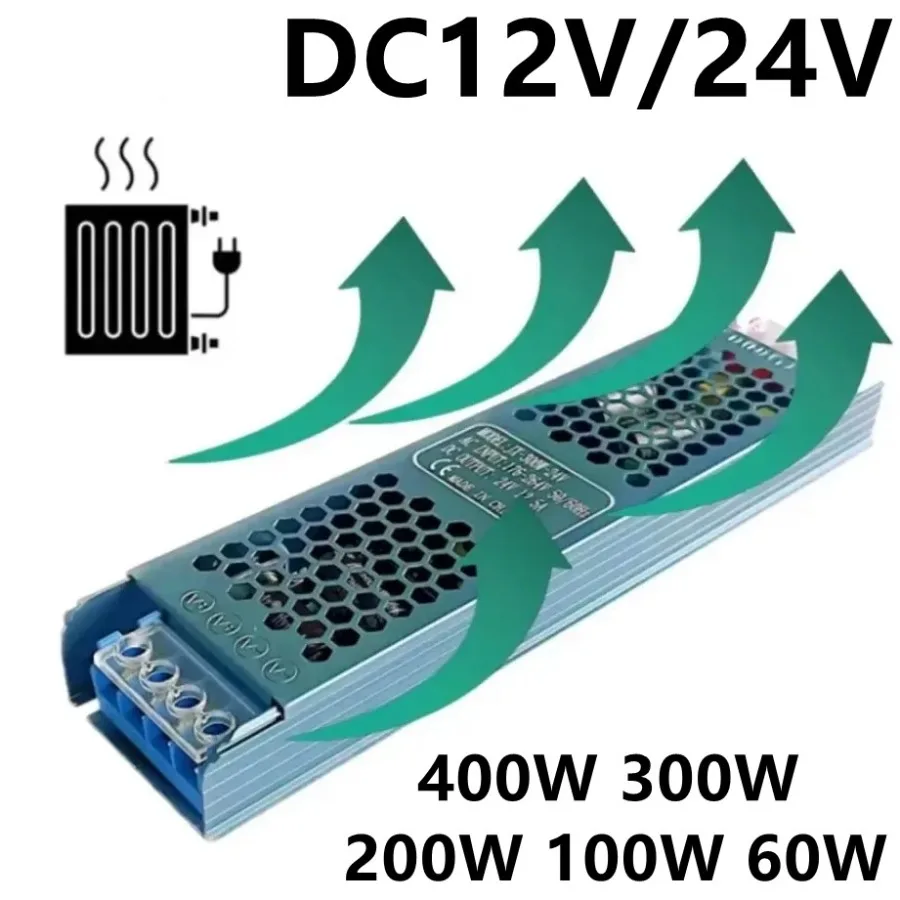 60W 100W 200W 300W 400W DC 12V/24V Ultra Thin Power Supply Adapter LED Strip Switch Driver Lamp 5A 12A Lighting Transformer