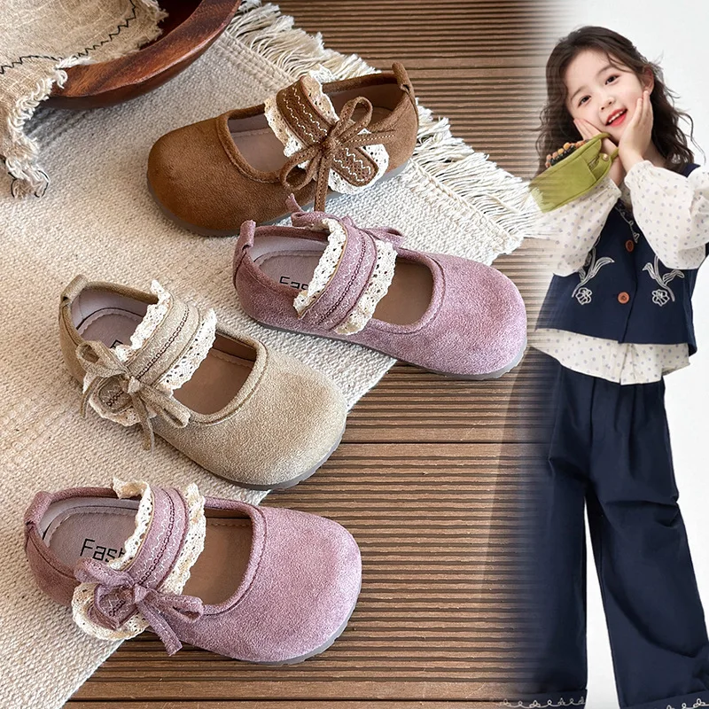 PU Leather Shoes Spring Autumn New Fashion Girls Bow Soft Sole Princess Shoes School Student Loafer