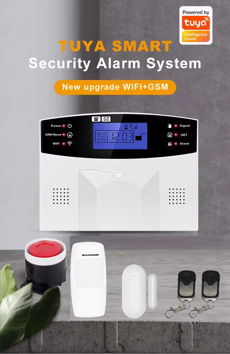 Tuya wifi 4G Home security alarm system SMS and auto dial function wifi 2.4G built in 10 language 99 wireless  7 wire zone