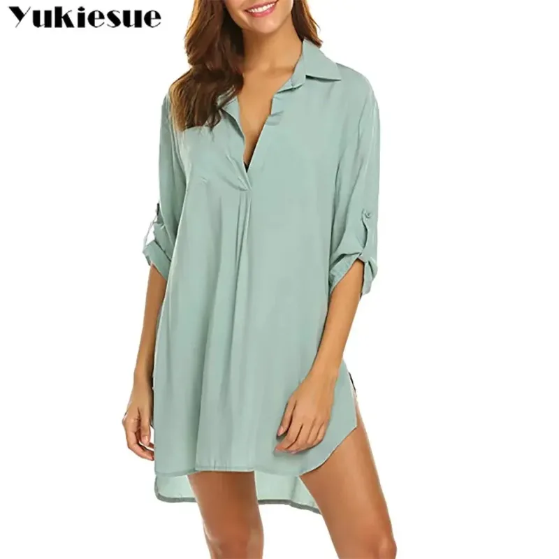 New Fashion Leisure Summer Women Swimsuit Cover Ups Shirts Ladies Bathing Suit Cover Ups Mini Dress Bikini Beachwear T-shirts